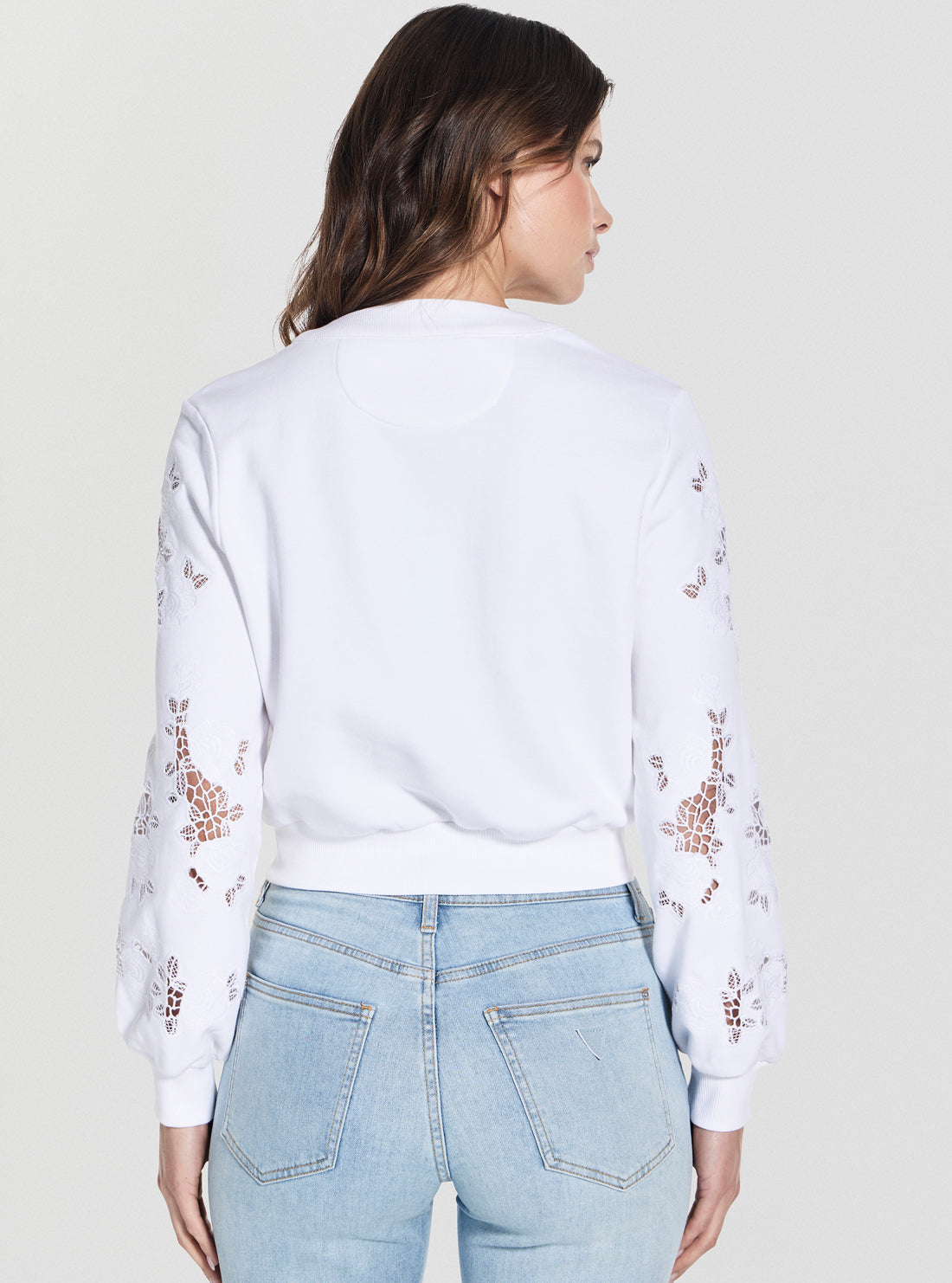 GUESS Womens White Cut-Out Fleece Cardigan W5GQ11KCWY1 Back View