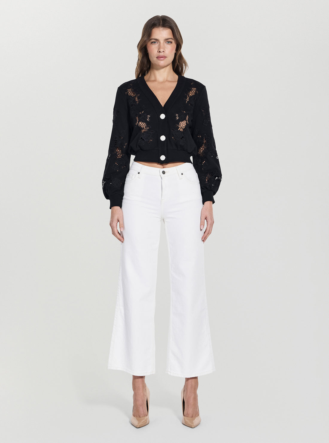 GUESS Womens Black Cut-Out Fleece Cardigan W5GQ11KCWY1 Full View