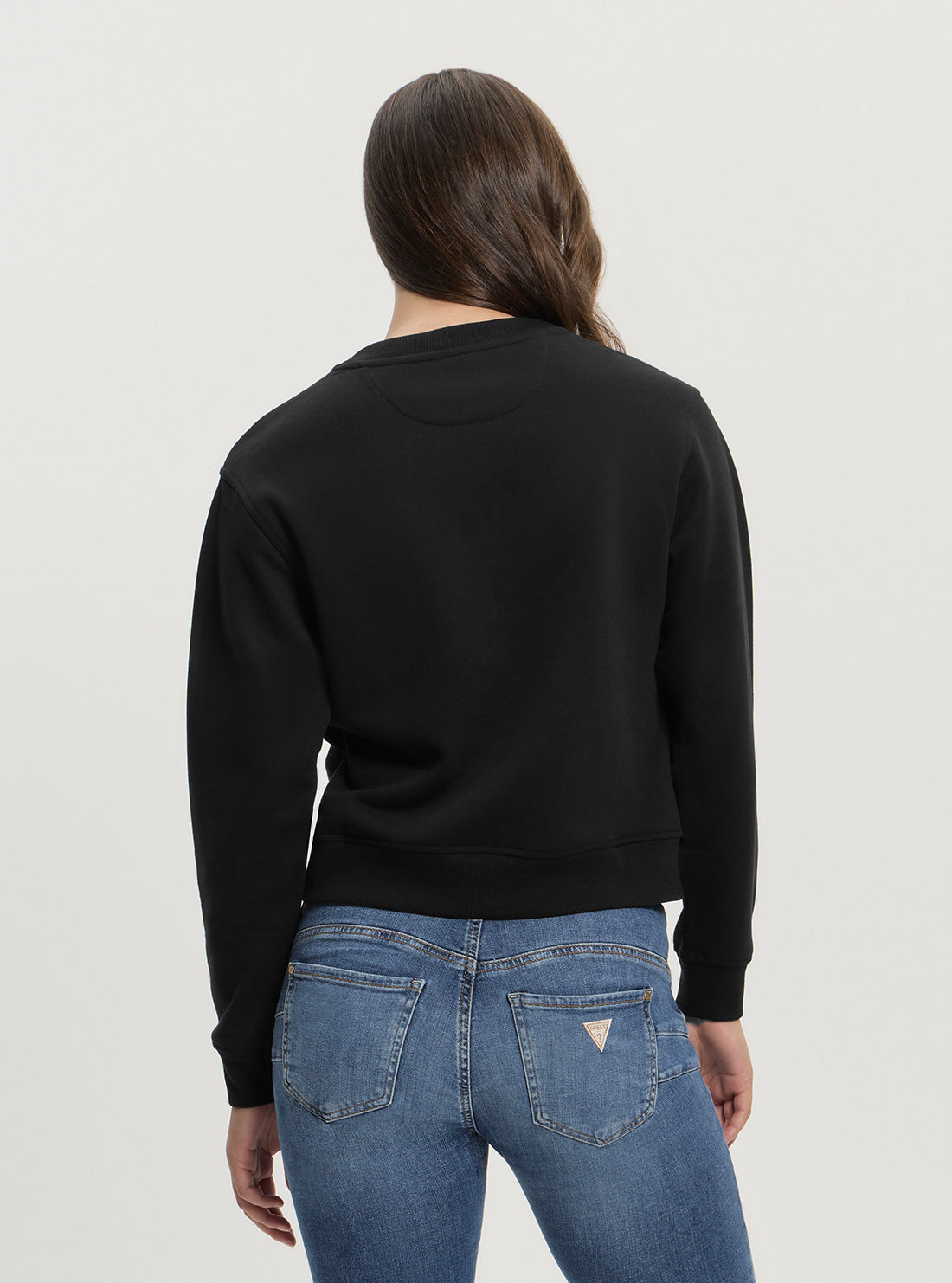 GUESS Womens Black Lace Triangle Fleece Sweatshirt W5GQ12KBKM0 Back View