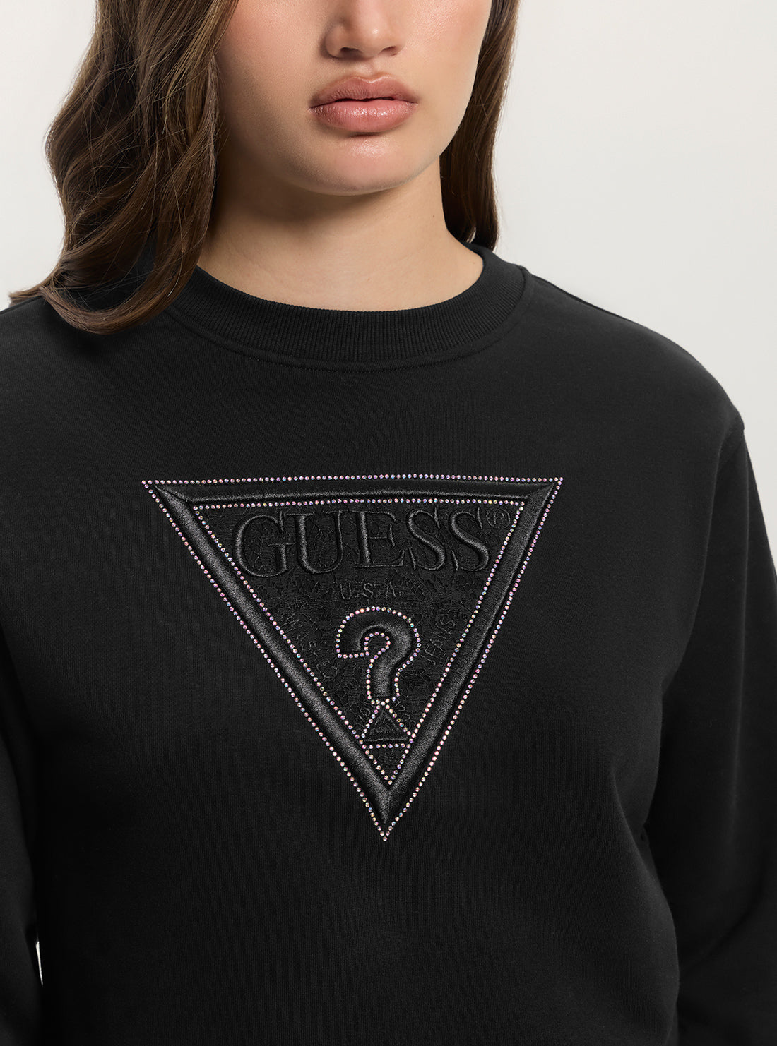 GUESS Womens Black Lace Triangle Fleece Sweatshirt W5GQ12KBKM0 Detail View
