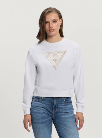 GUESS Womens White Lace Triangle Fleece W5GQ12KBKM0 Front View