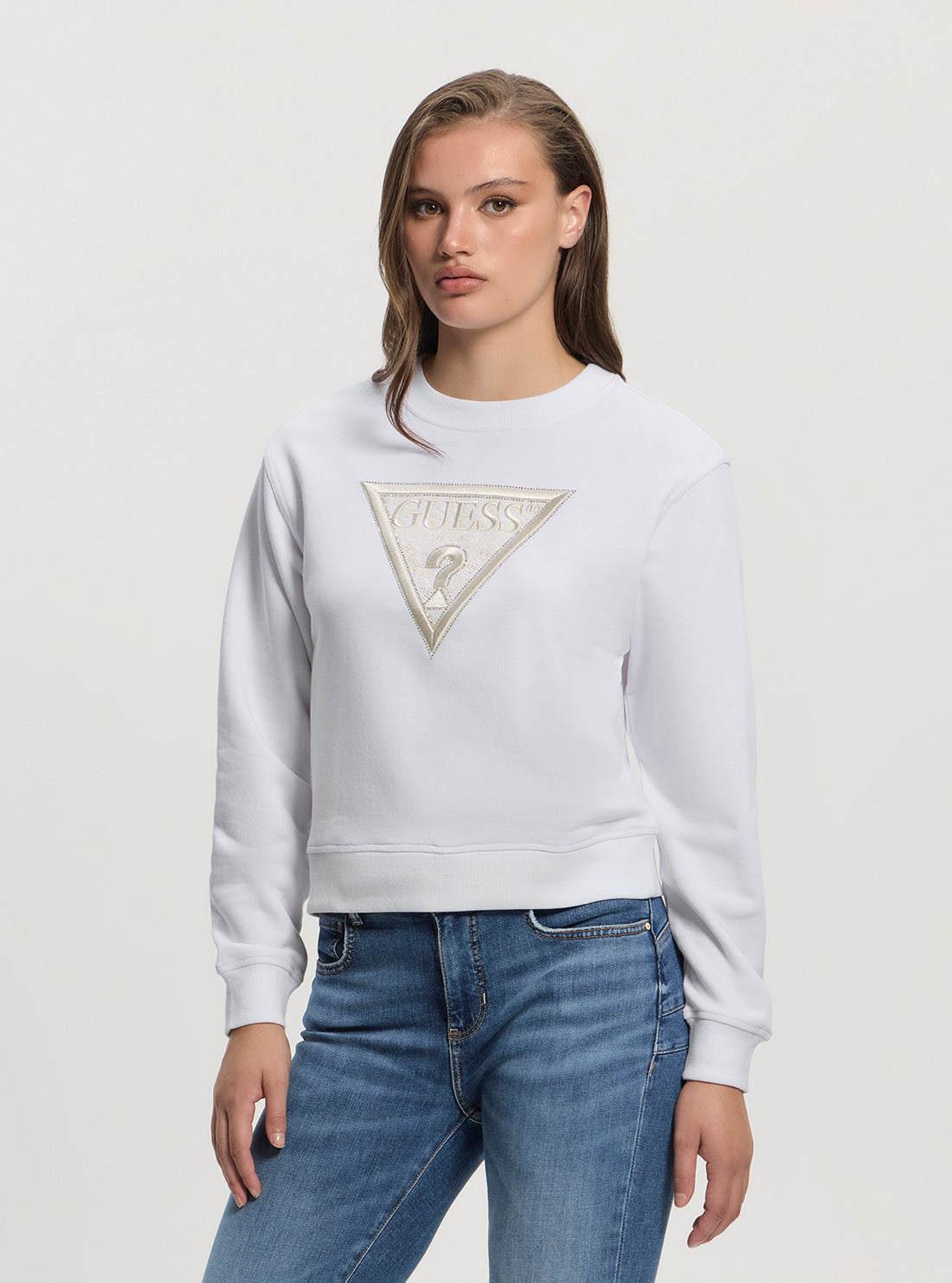GUESS Womens White Lace Triangle Fleece W5GQ12KBKM0 Front Side View