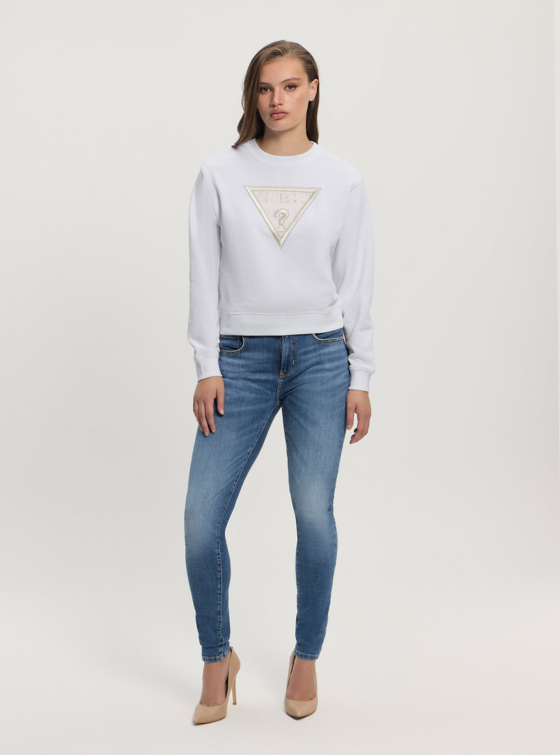 GUESS Womens White Lace Triangle Fleece W5GQ12KBKM0 Full View