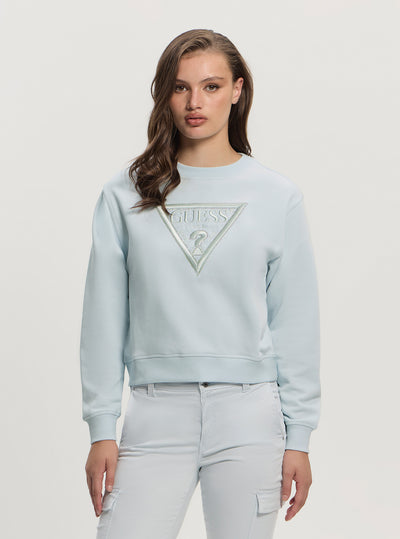 GUESS Womens Blue Lace Triangle Fleece Sweatshirt W5GQ12KBKM0 Front View