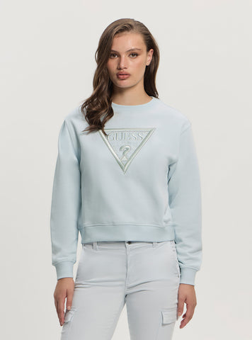 GUESS Womens Blue Lace Triangle Fleece Sweatshirt W5GQ12KBKM0 Front View