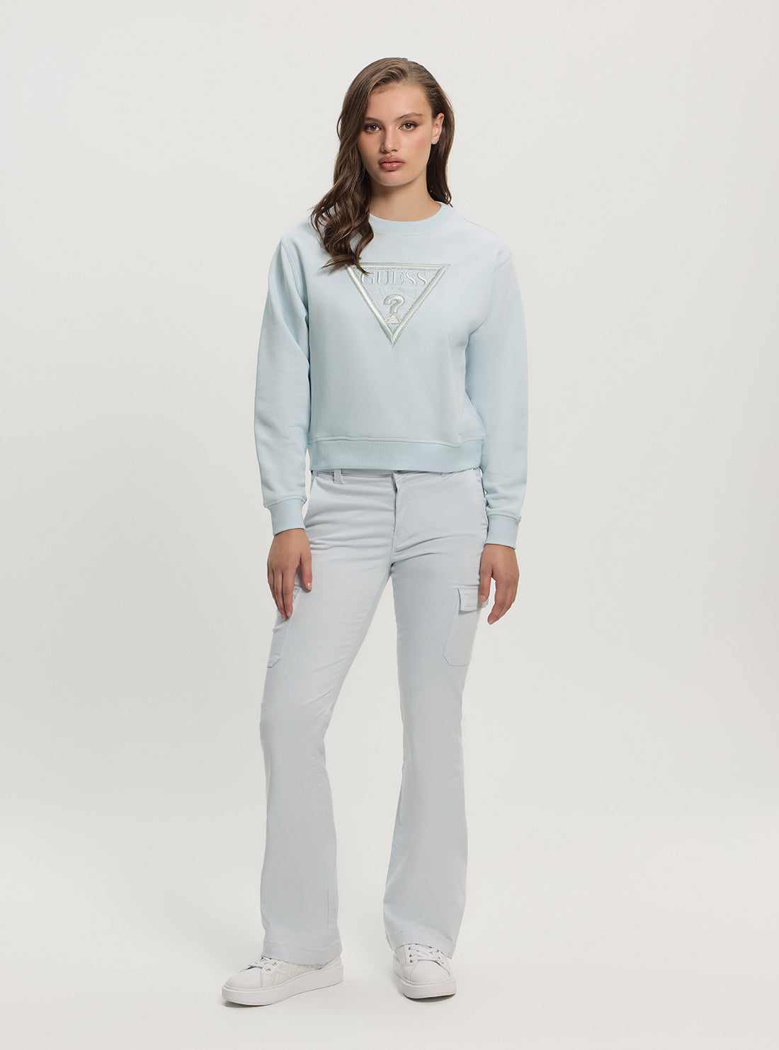 GUESS Womens Blue Lace Triangle Fleece Sweatshirt W5GQ12KBKM0 Full View