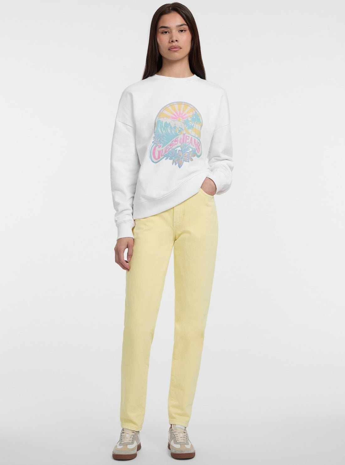 Guess Jeans White Sunset Print Sweatshirt W5GQ16K68I4 Full View