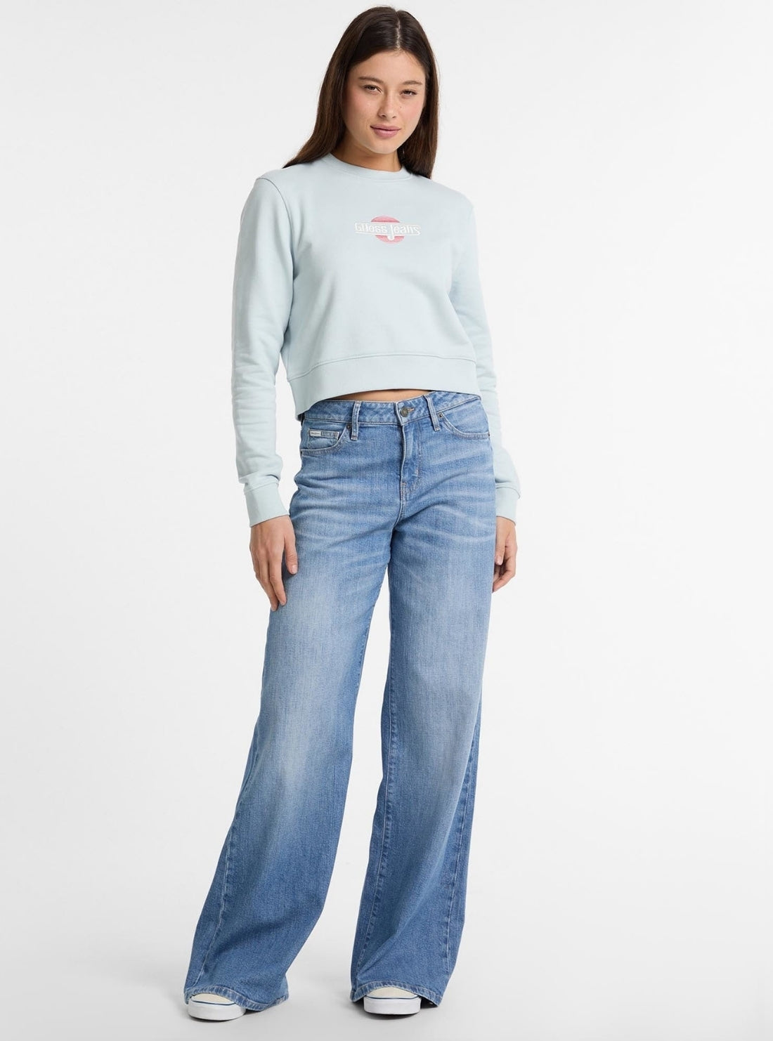 Guess Jeans Blue Crop Sweatshirt W5GQ20K68I4 Full View