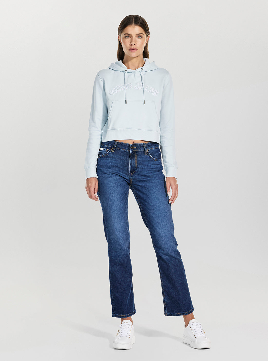 Guess Jeans Blue Cropped Collegiate Sweatshirt W5GQ22K68I4 Full View