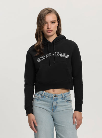 Guess Jeans Black Hooded Collegiate Sweater W5GQ22K68I4 Front View