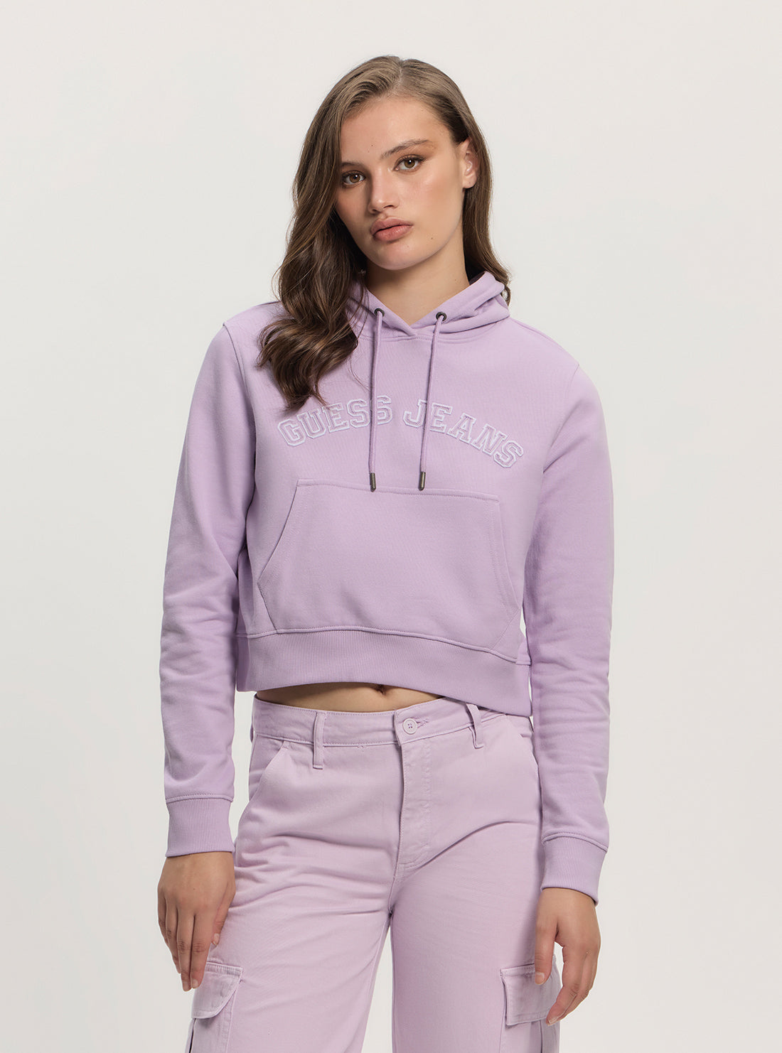 Guess Jeans Purple Hooded Collegiate Sweater W5GQ22K68I4 Front View