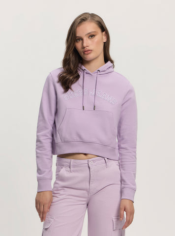 Guess Jeans Purple Hooded Collegiate Sweater W5GQ22K68I4 Front View