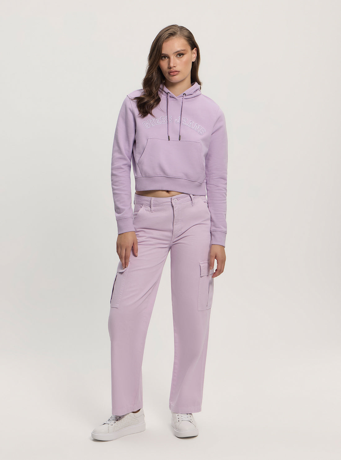 Guess Jeans Purple Hooded Collegiate Sweater W5GQ22K68I4 Full View