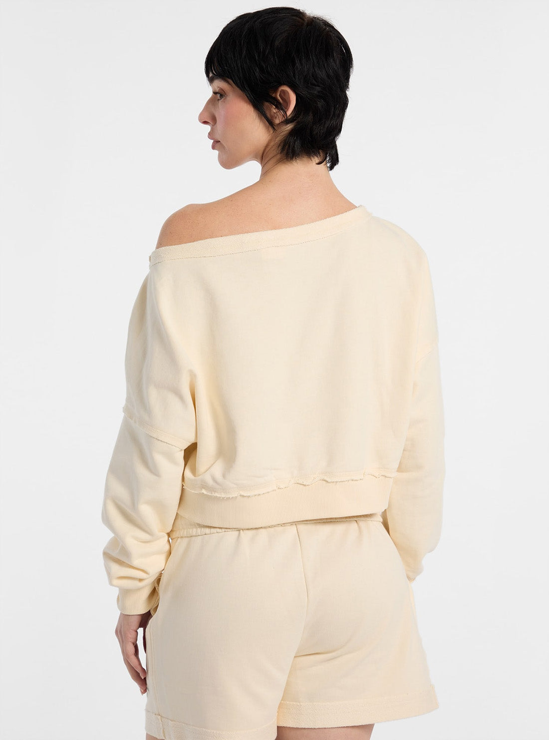 Guess Original Beige Go Boat Neck Distressed Sweatshirt W5GQ23K6814 Back View