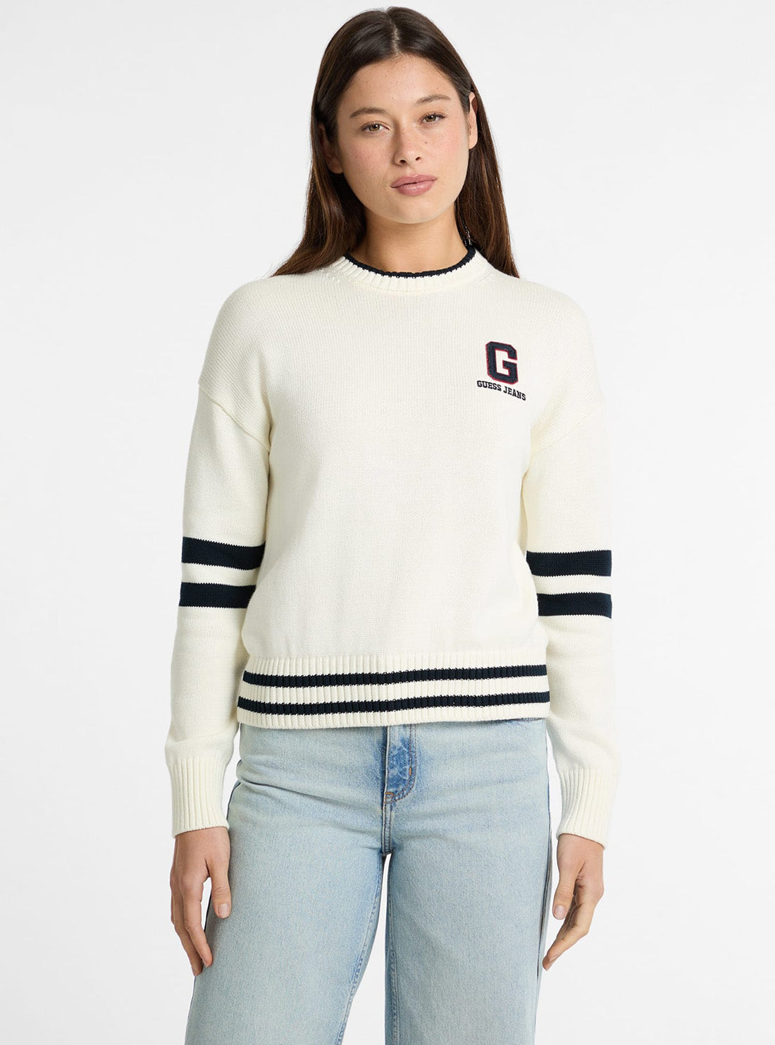 Guess Jeans White G Patch Knitted Sweater W5GR01Z3HM1 Front View 