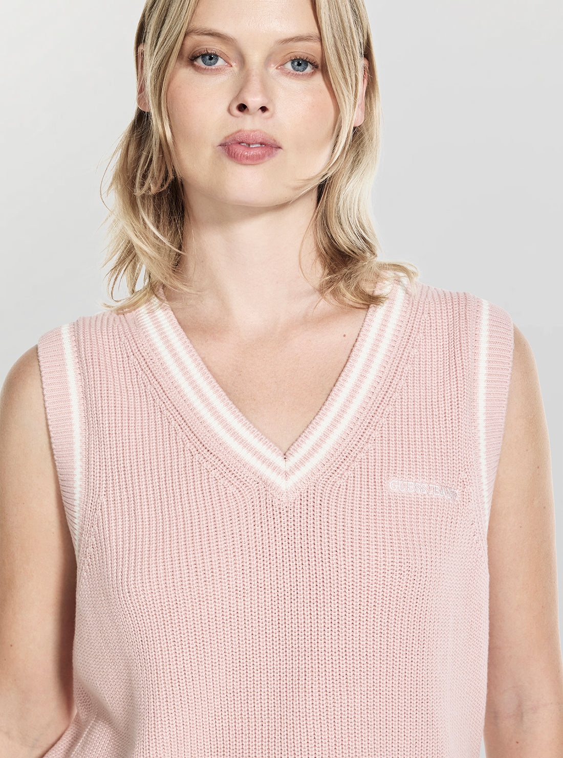 Guess Jeans Pink V-Neck Sweater Vest W5GR02Z3HM1 Detail View