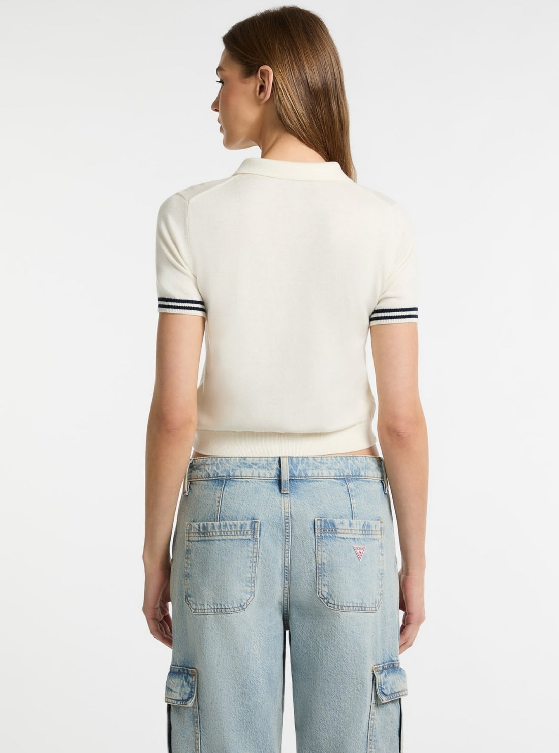 Guess Jeans White Polo Cardigan Sweater W5GR03Z3HO2 Back View