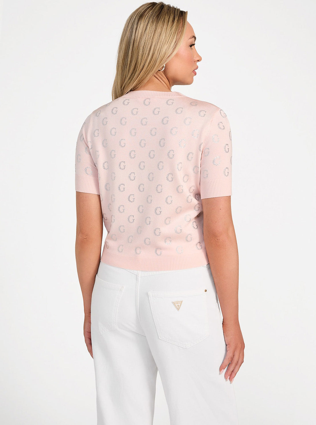 GUESS Womens Pink Jasmine Boxy Sweater Top W5GR05Z3D60 Back View