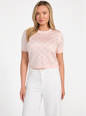 GUESS Womens Pink Jasmine Boxy Sweater Top W5GR05Z3D60 Front View