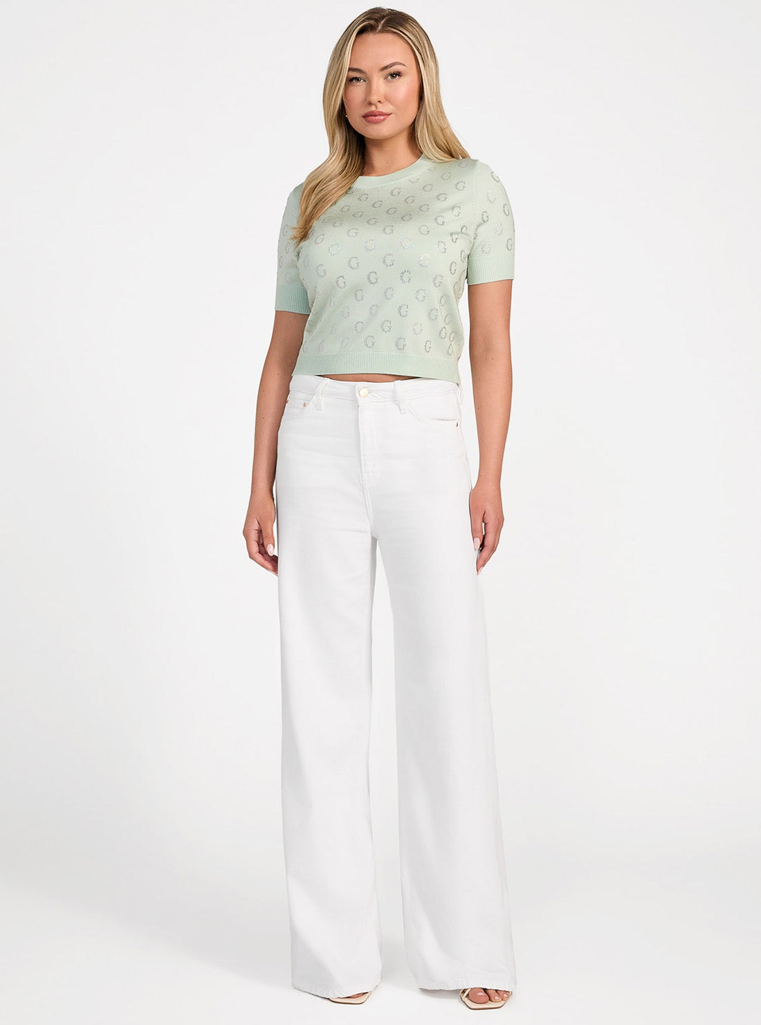 GUESS Women's Green Jasmine Boxy Sweater Top W5GR05Z3D60 Full View