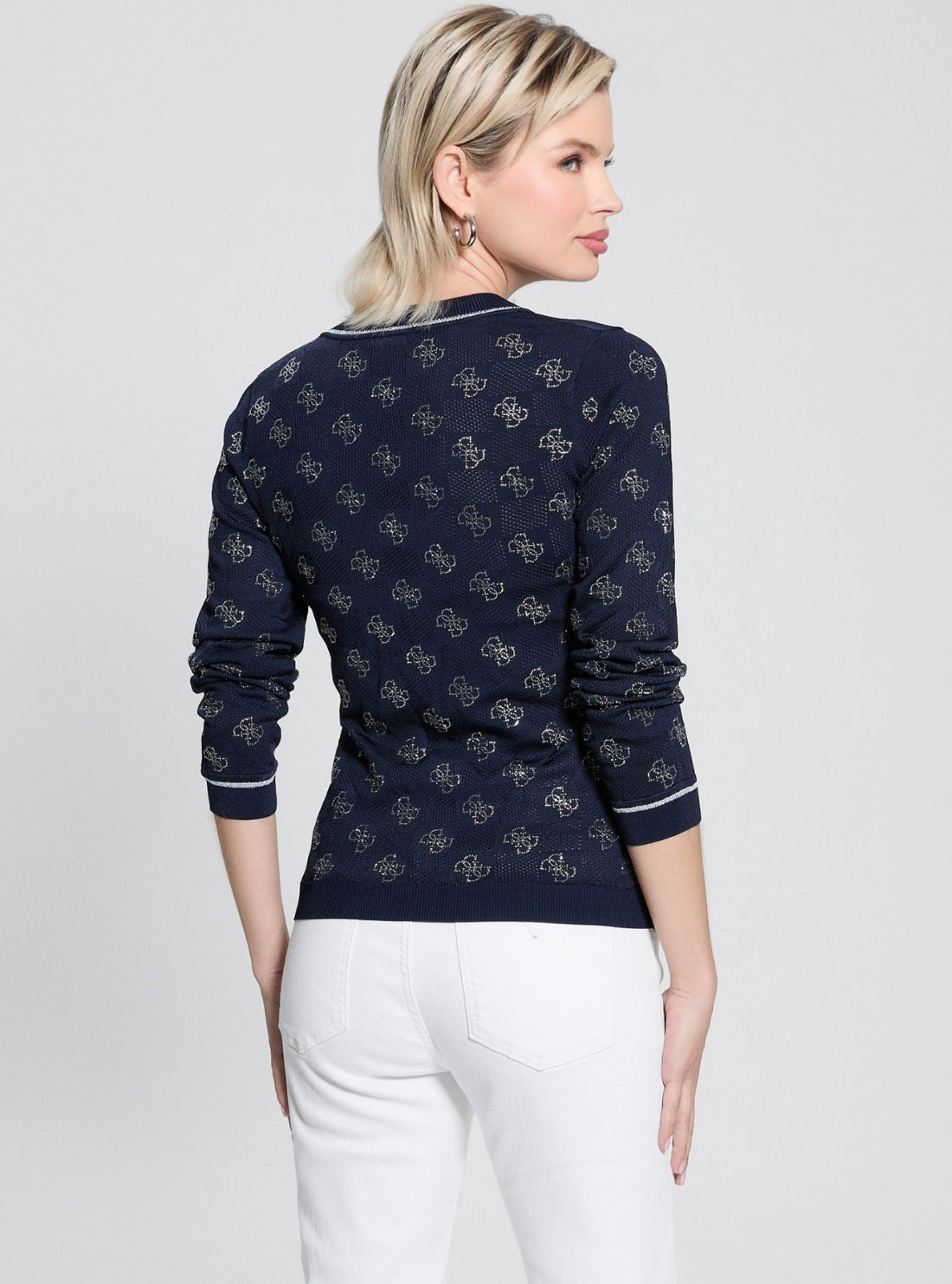 GUESS Womens Blackened Blue Rosie 4G Logo Sweater W5GR07Z3D60 Back View