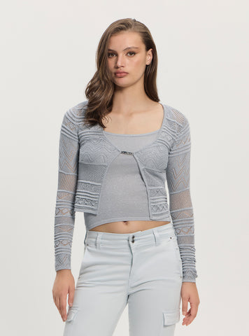 GUESS Womens Blue Nellie Cardigan Sweater W5GR15Z3E22 Front View