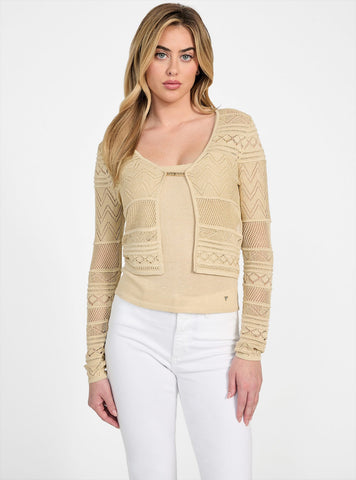 GUESS Womens Beige Nellie Cardigan Sweater W5GR15Z3E22 Front View