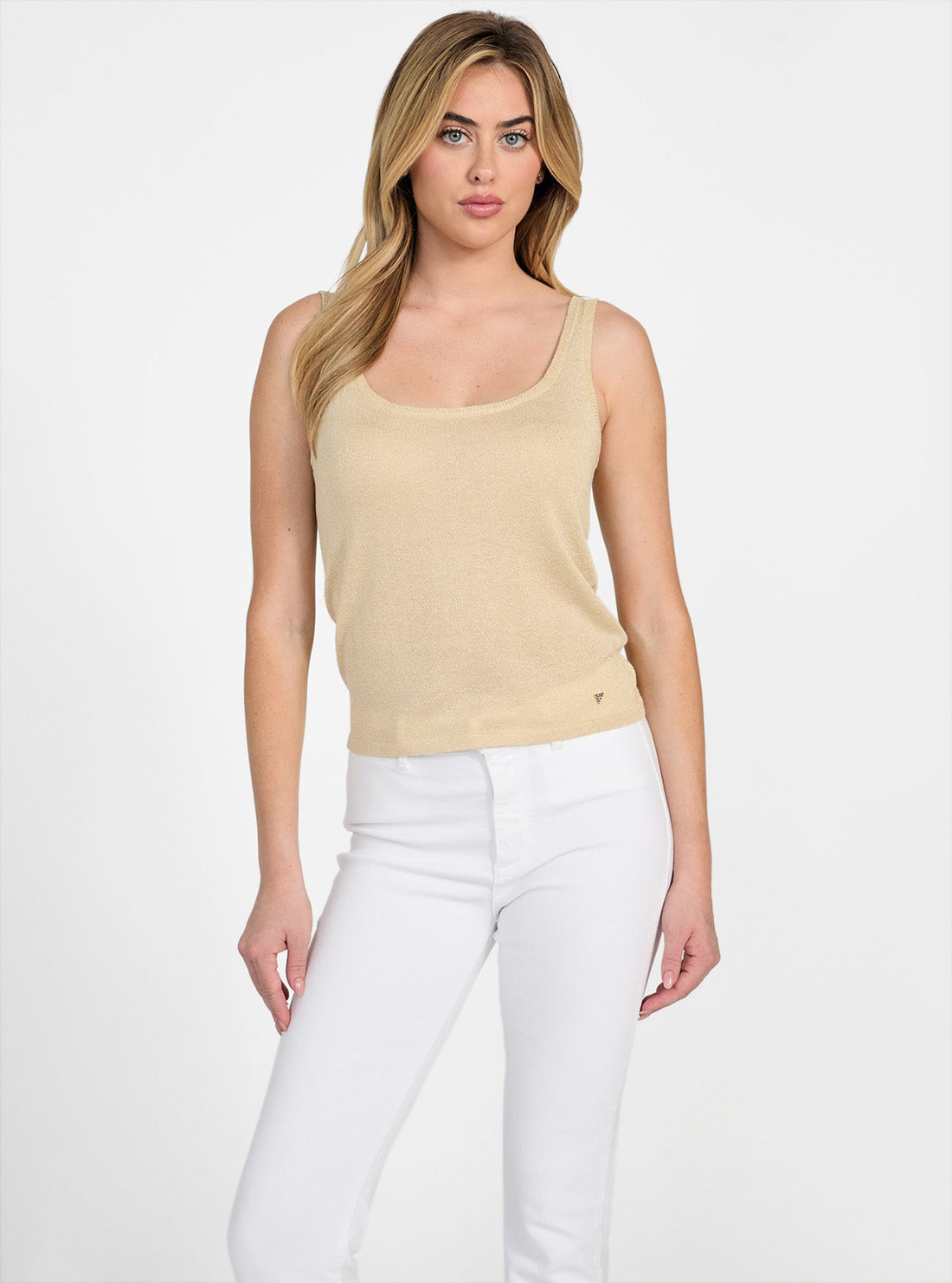 GUESS Womens Eco Beige Nellie Sweater Top W5GR16Z3E22 Front View