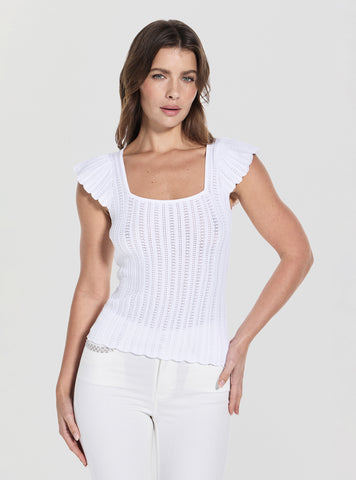 GUESS Womens White Pointelle Laurel Sweater W5GR30Z30Y2 Front View