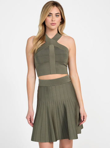 GUESS Womens Green Staci Halter Sweater Top W5GR32Z2XY0 Front View