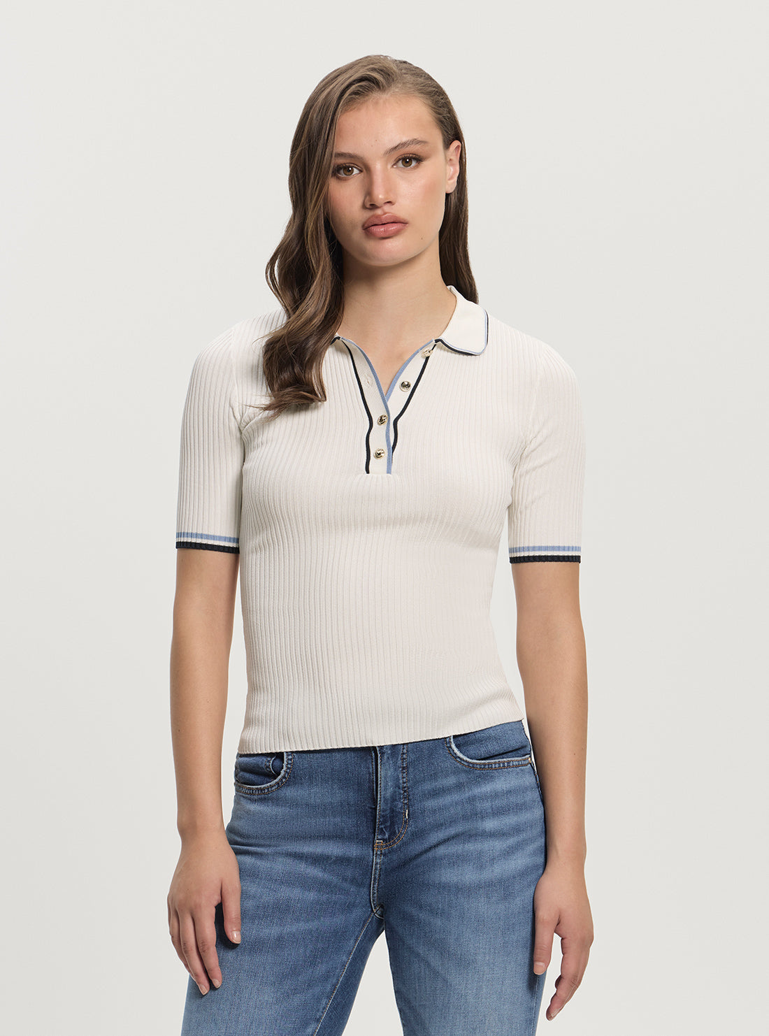 GUESS Womens White Thalia Polo Neck Sweater W5GR37Z3L10 Front View