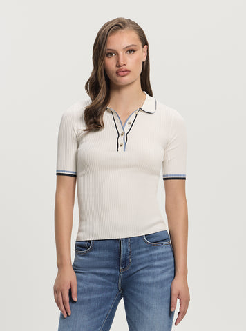 GUESS Womens White Thalia Polo Neck Sweater W5GR37Z3L10 Front View