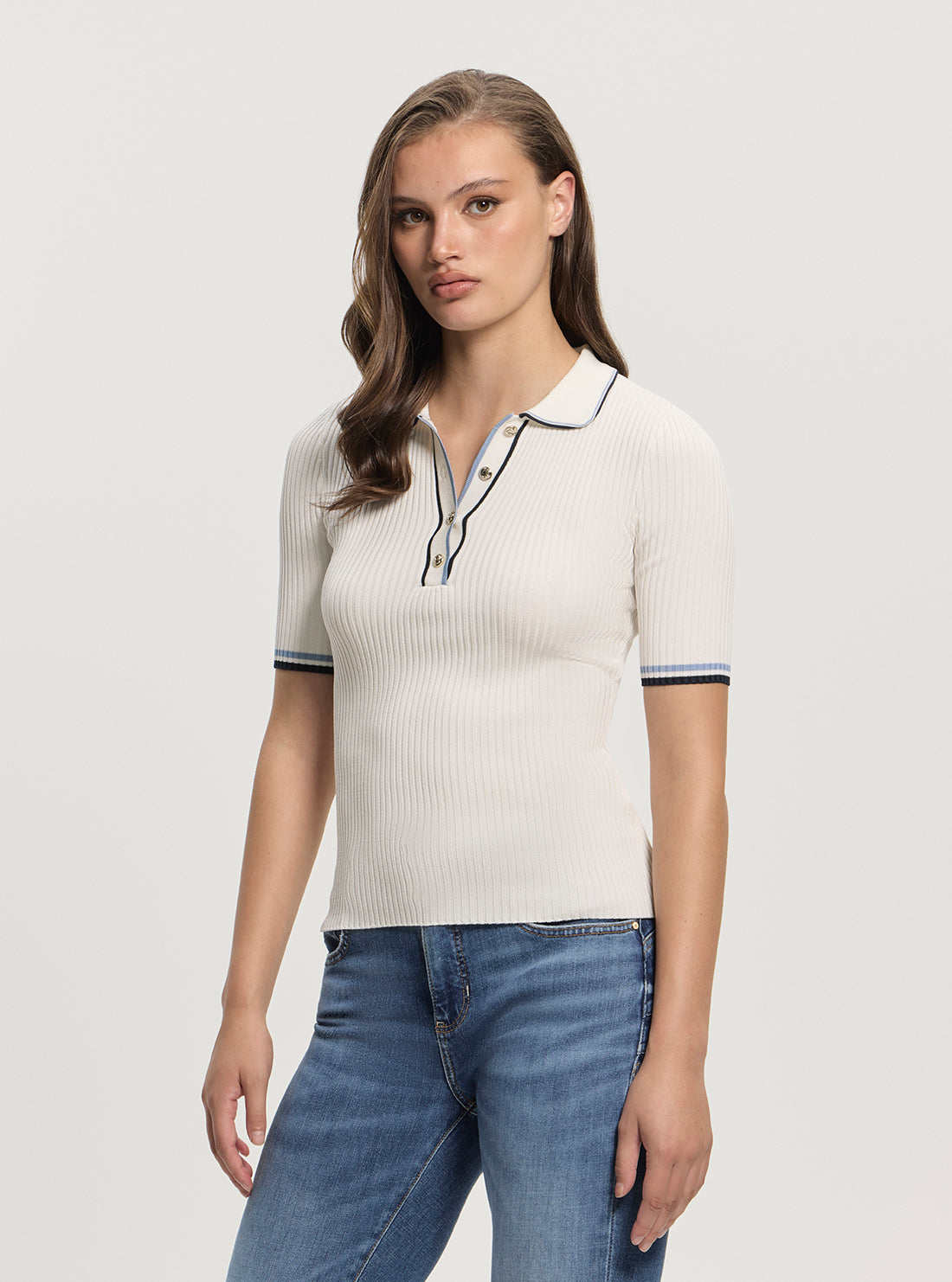 GUESS Womens White Thalia Polo Neck Sweater W5GR37Z3L10 Front Side View