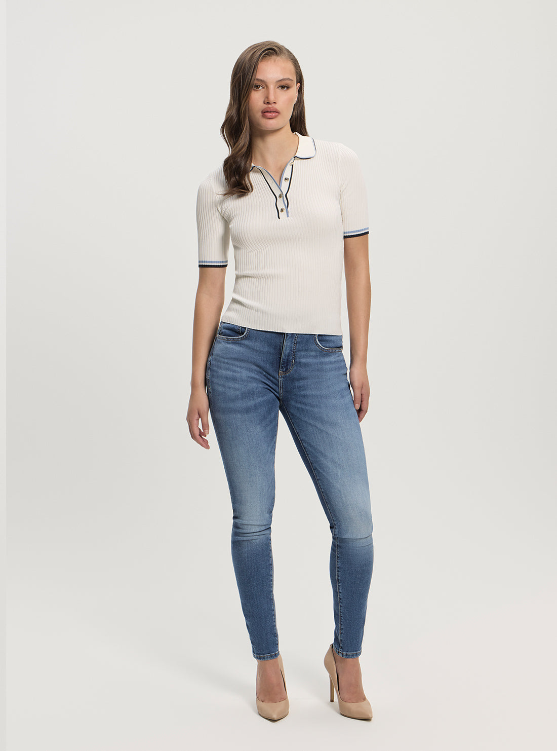 GUESS Womens White Thalia Polo Neck Sweater W5GR37Z3L10 Full View