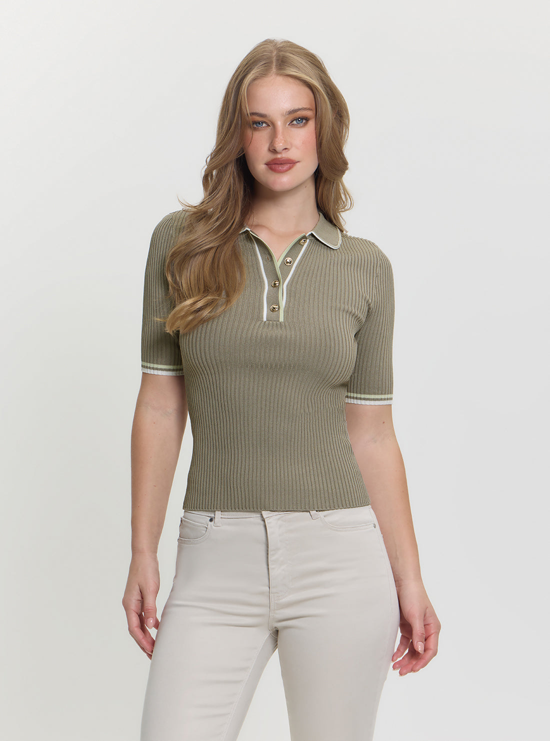 GUESS Womens Green Thalia Polo Neck Sweater W5GR37Z3L10 Front View