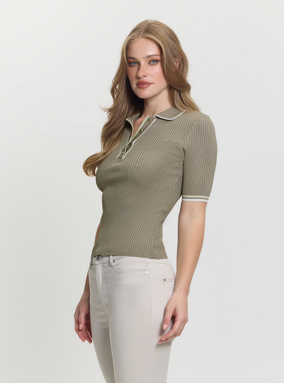 GUESS Womens Green Thalia Polo Neck Sweater W5GR37Z3L10 Side View