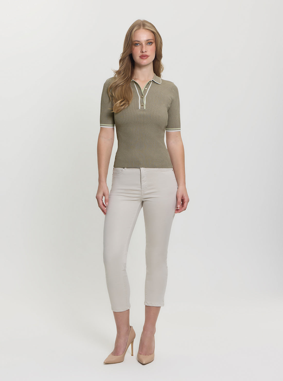 GUESS Womens Green Thalia Polo Neck Sweater W5GR37Z3L10 Full View