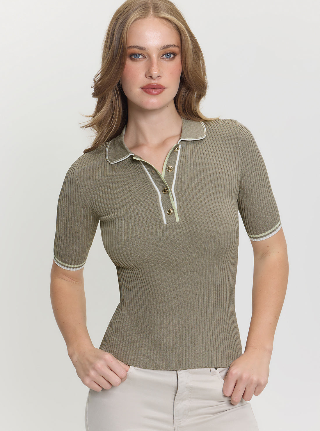 GUESS Womens Green Thalia Polo Neck Sweater W5GR37Z3L10 Front View_2