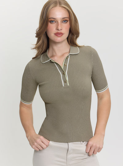 GUESS Womens Green Thalia Polo Neck Sweater W5GR37Z3L10 Front View_2