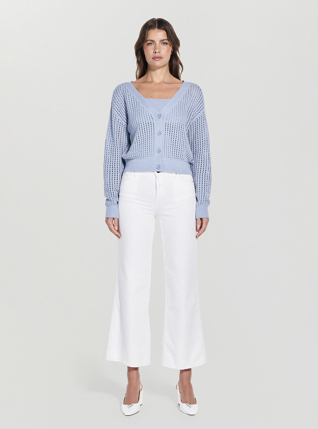 GUESS Womens Blue Sage Cardi Sweater W5GR44Z3C71 Full View