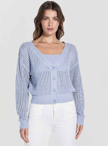 GUESS Womens Blue Sage Cardi Sweater W5GR44Z3C71 Front View