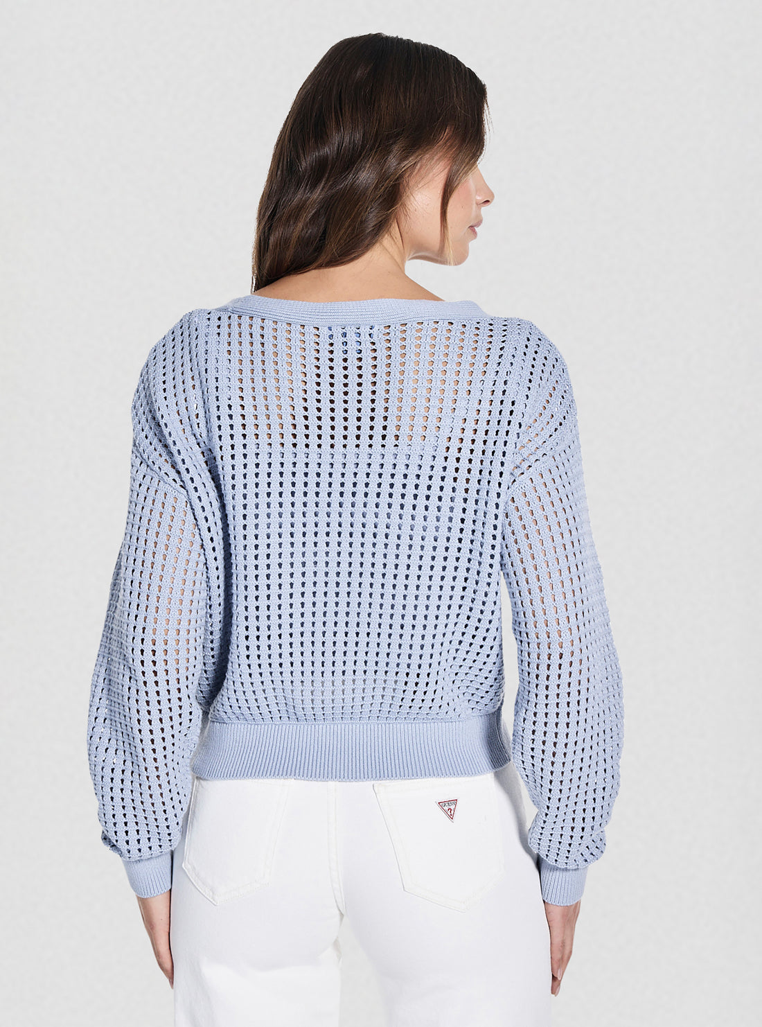 GUESS Womens Blue Sage Cardi Sweater W5GR44Z3C71 Back View