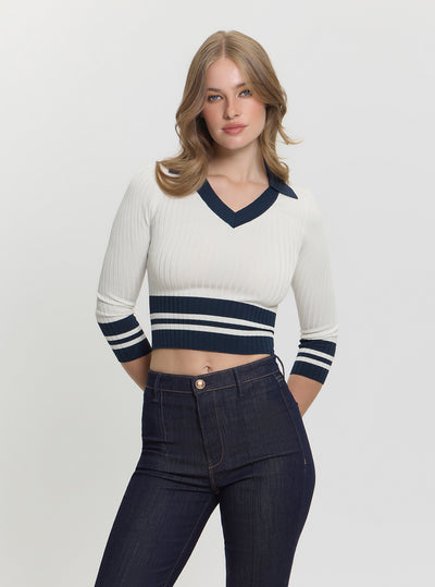 GUESS Womens White Sydney Polo Sweater W5GR46Z3L10 Front View