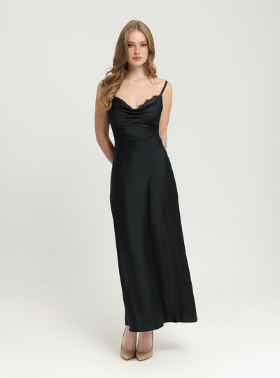 GUESS Womens Black Adele Lace Maxi Dress W5GT10WF1T2 Front View