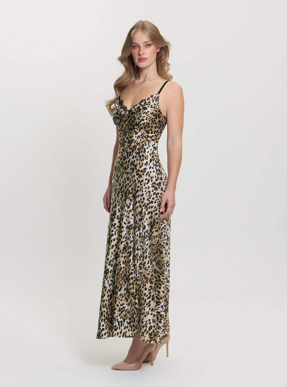 Brown Adele Lace Maxi Dress W5GT10WF1T2 Side View