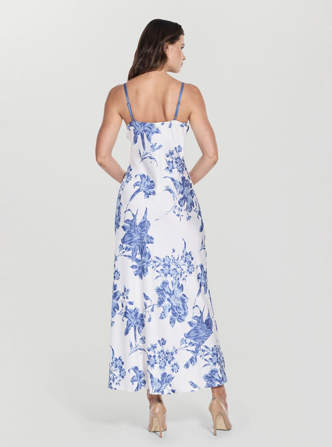 GUESS Womens Blue Floral Print Adele Lace Maxi Dress W5GT10WF1T2 Back View