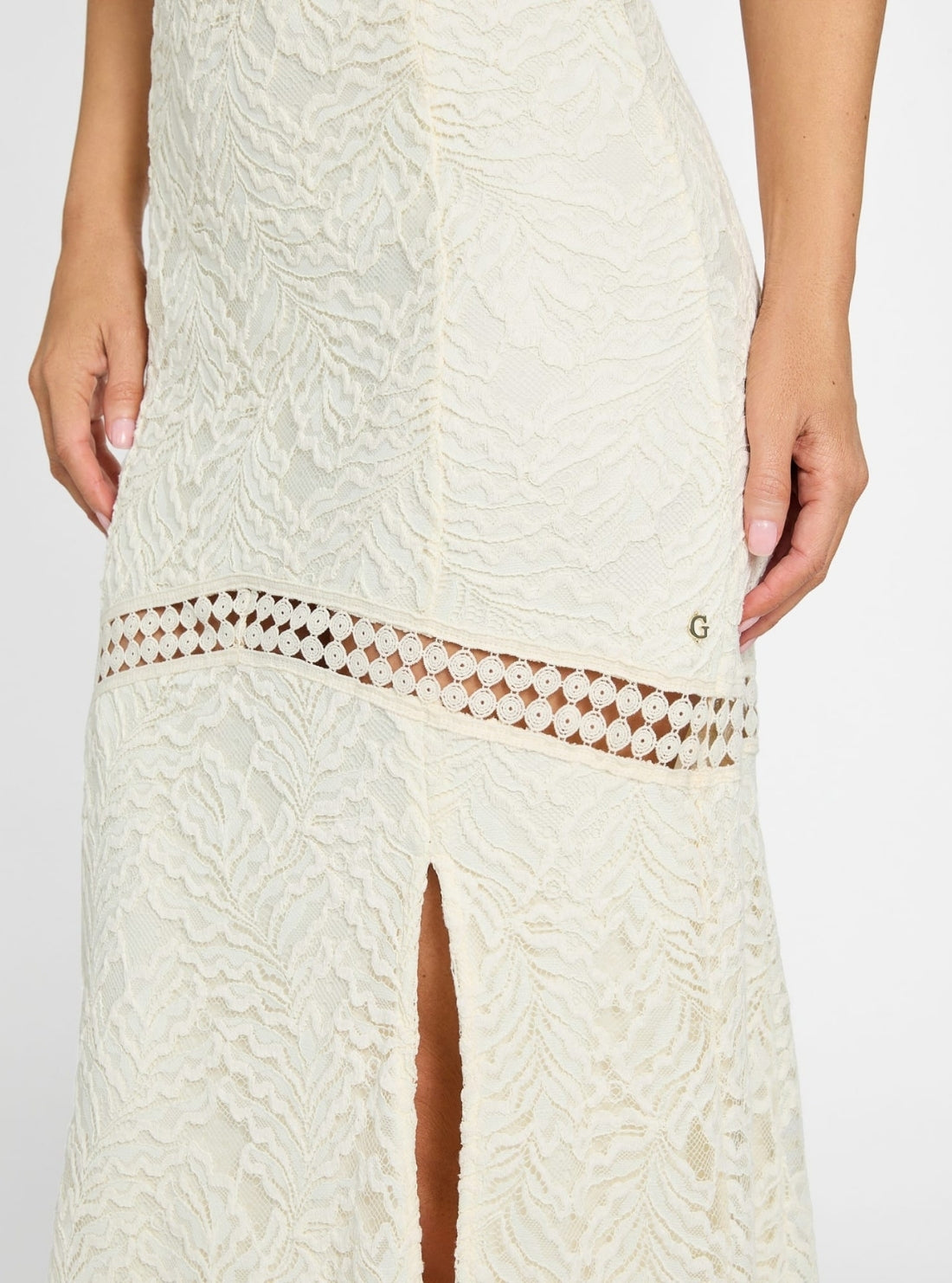 GUESS Womens White Liza Lace Maxi Dress W5GT1GKCS90 Detail View
