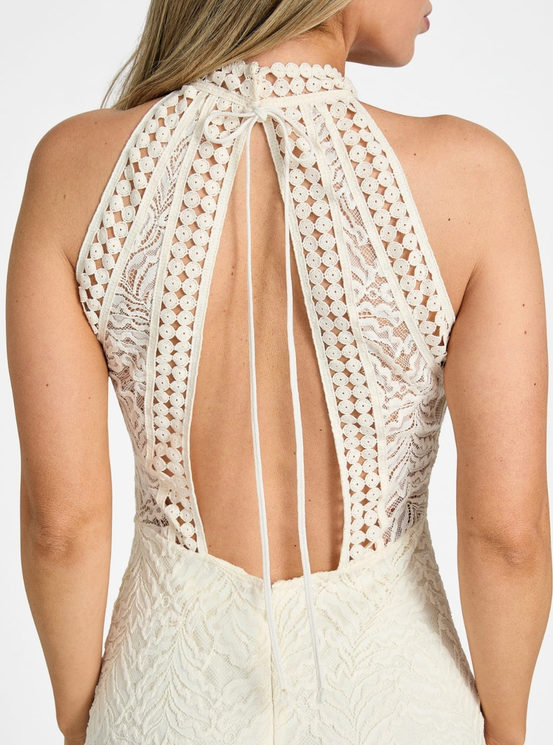GUESS Womens White Liza Lace Maxi Dress W5GT1GKCS90 Back Detail View