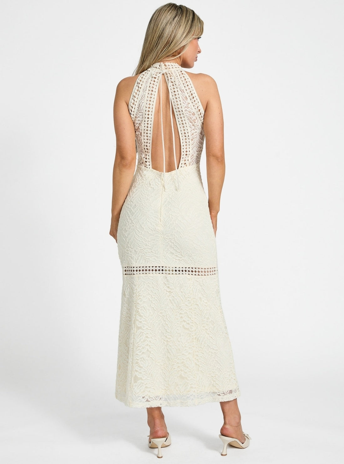 GUESS Womens White Liza Lace Maxi Dress W5GT1GKCS90 Back View
