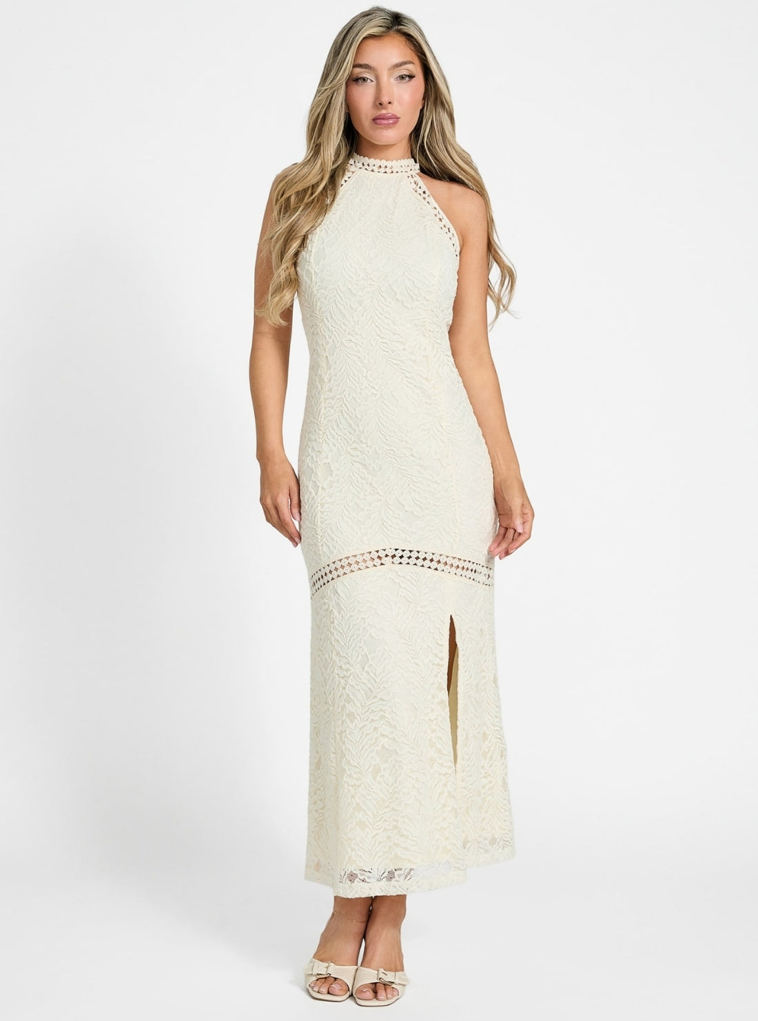 GUESS Womens White Liza Lace Maxi Dress W5GT1GKCS90 Front View